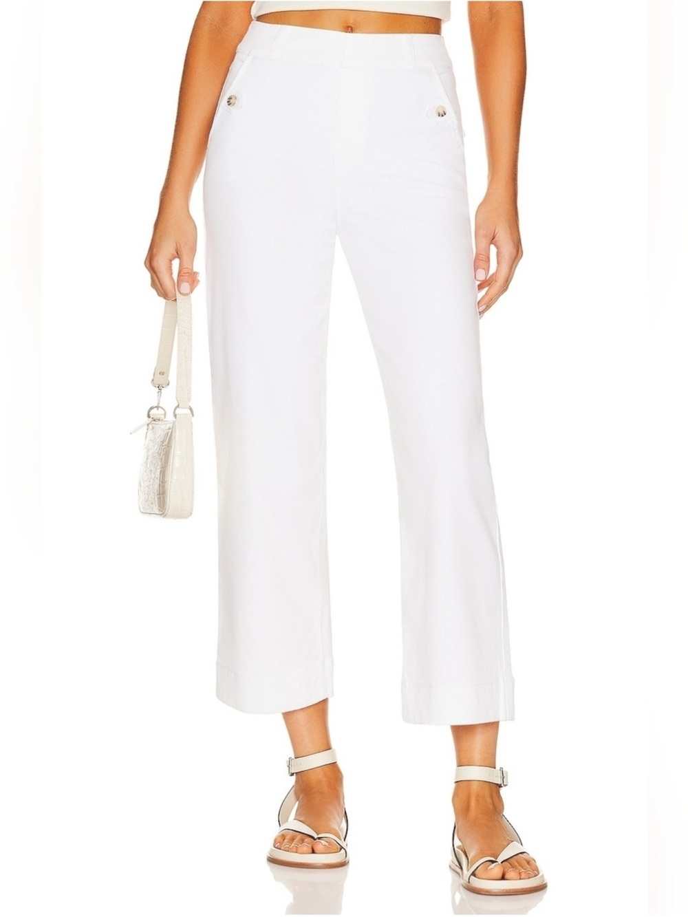 NEW SPANX BRIGHT WHITE Stretch Twill Cropped Wide Leg Pant SZ S NWT